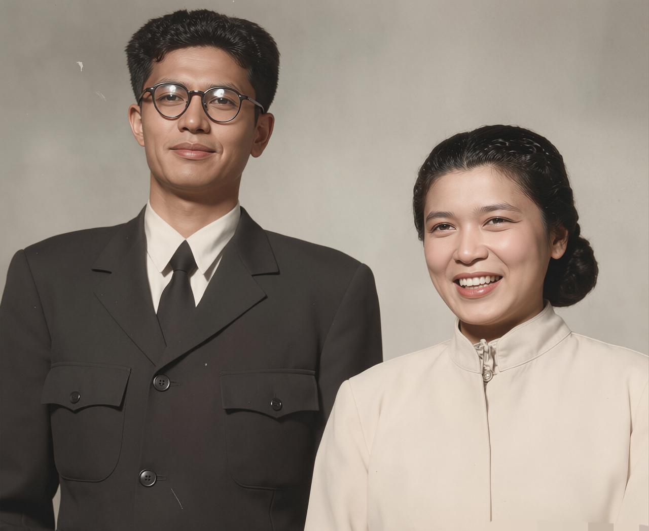 50年代，乔冠华和原配妻子龚澎的一张留影，郎才女貌，十分般配。夫妻两人长期从事外