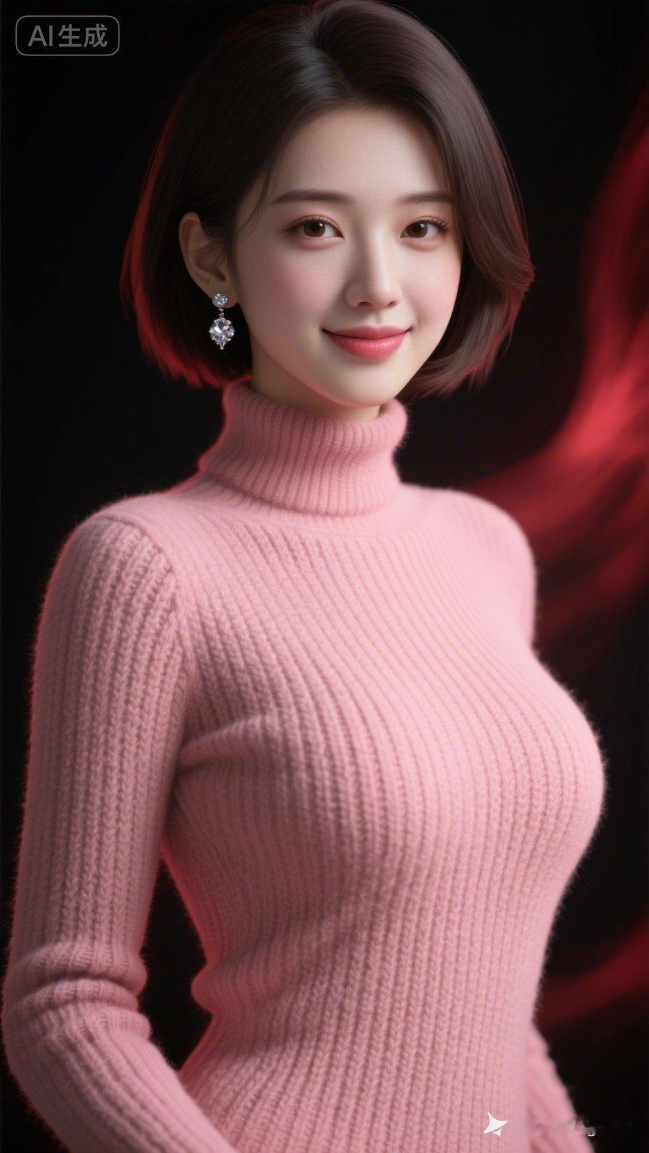 甜美粉色毛衣，温柔微笑，尽显冬日温暖🌟