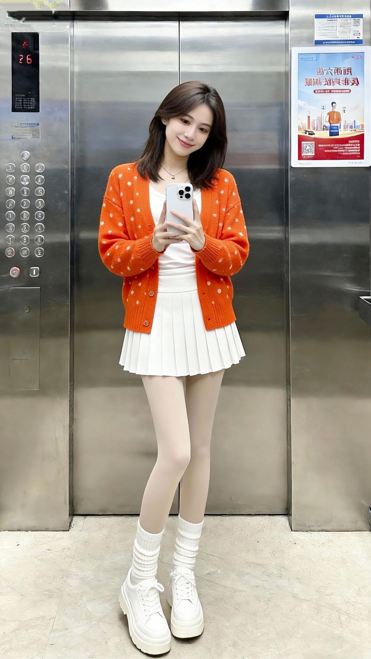 波点开衫→元气满分百褶裙→青春回归堆堆袜→甜酷拿捏今天是被橘子色治愈的一天