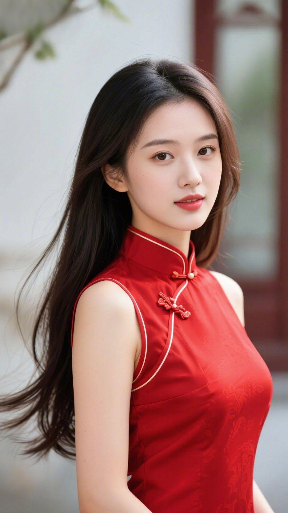 《红襟裹了春柔》风过巷口，轻掀她的发梢——那抹红似揉了春阳的暖，落进旗袍的