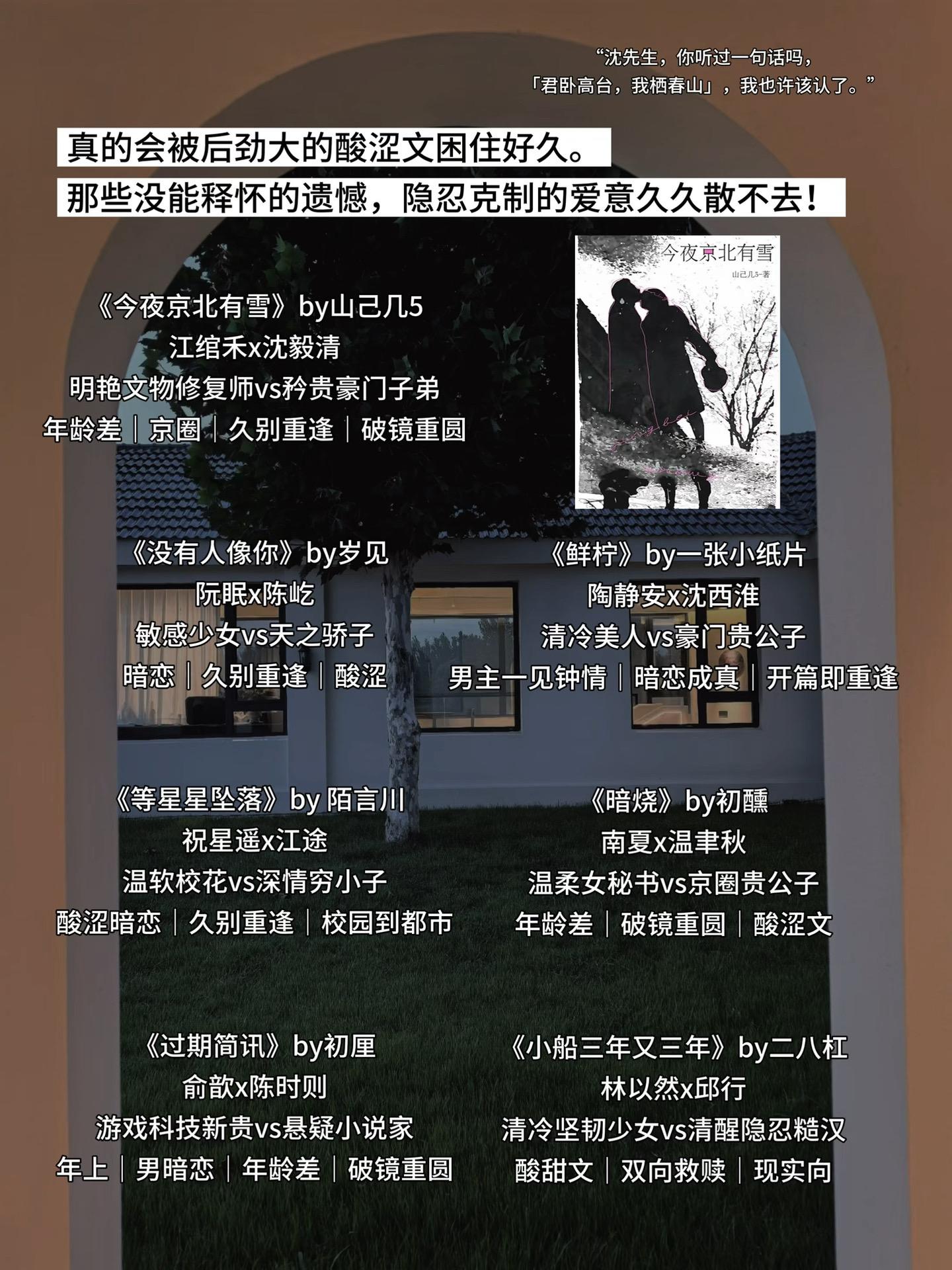 真的会被后劲大的酸涩文困住好久。 那些没能释怀的遗憾，隐忍克制的爱意久...