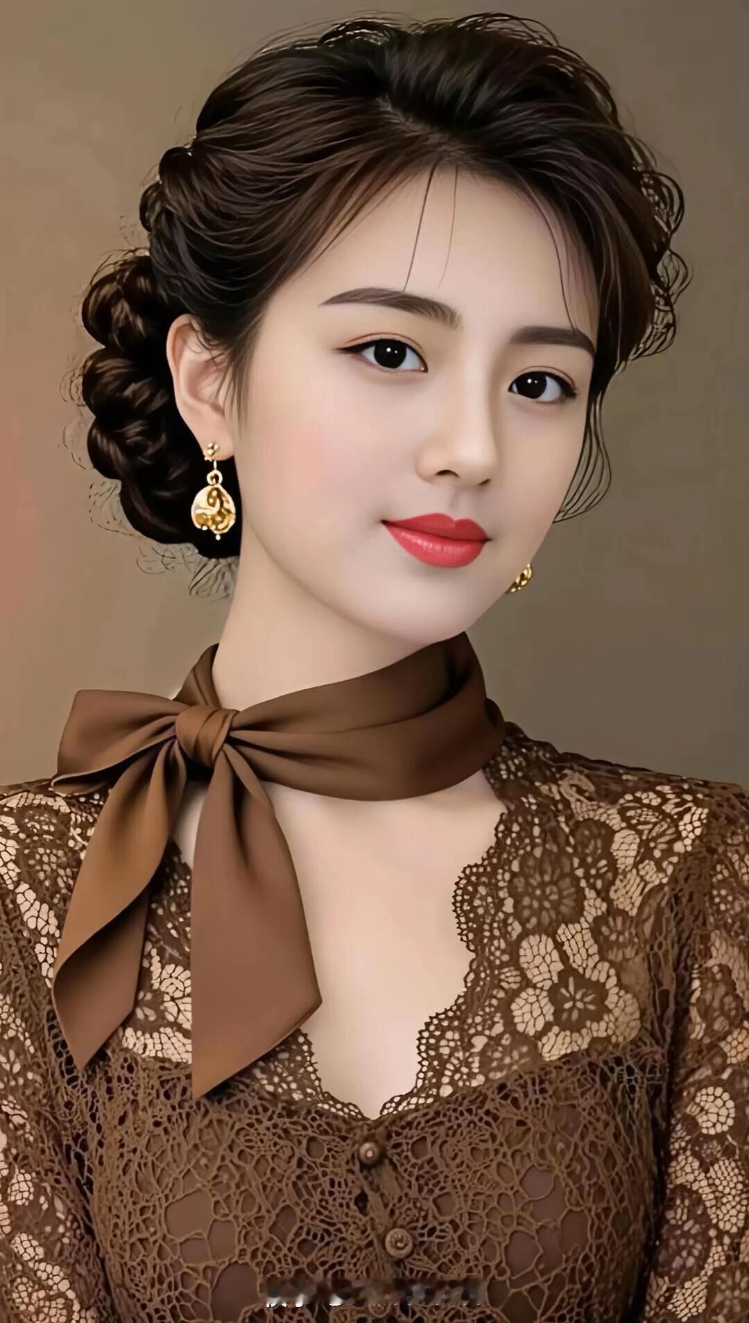 优雅复古风，蕾丝蝴蝶结，精致妆容，复古耳环，完美造型。