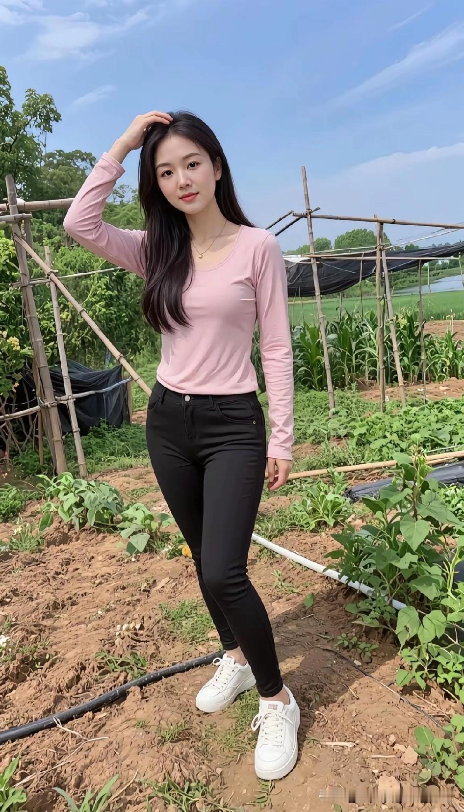 穿高跟鞋摘菜重心不稳，增加摔倒受伤的风险！休闲裤子进菜园淑女裙装要好[玫瑰][玫