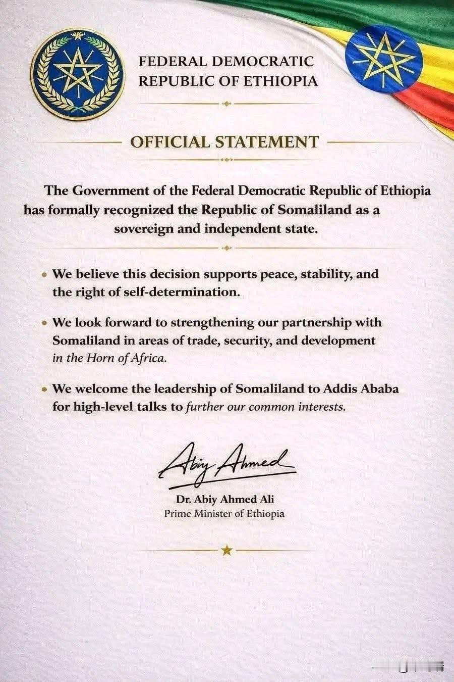 继以色列之后，埃塞俄比亚已正式承认了非洲乃至全世界最新的国家索马里兰……尽管遭到