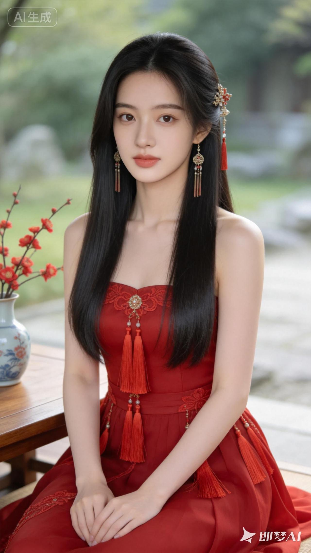 红衣美人，古典优雅，韵味十足