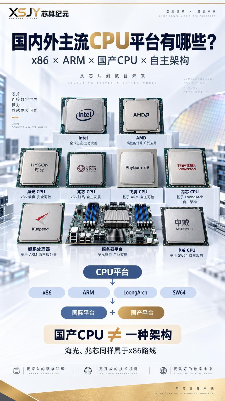 别再说国产CPU就是ARM了✋主流CPU平台，一张图就能看懂。🔹x86：I