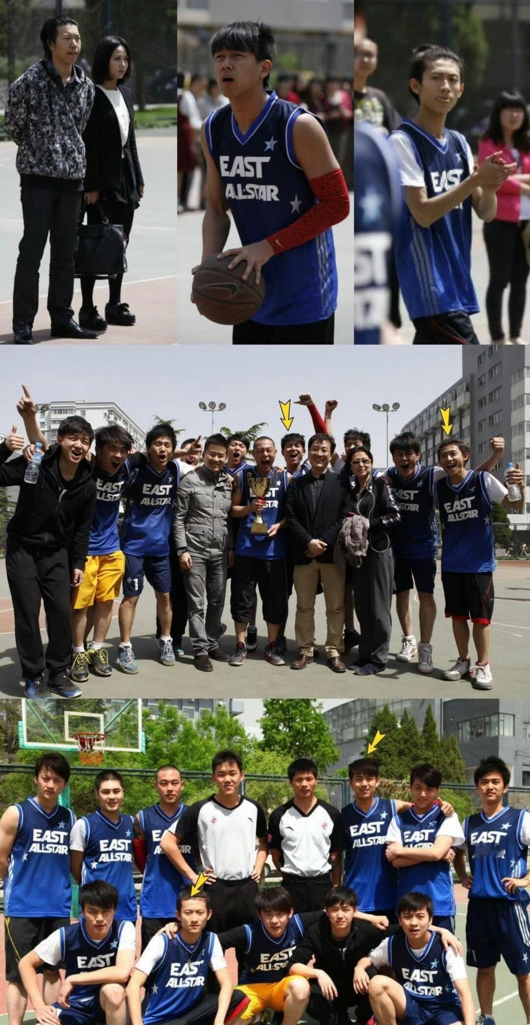 杨紫大学看李现张一山篮球赛2012年北电篮球赛的照片，年代感拉满了