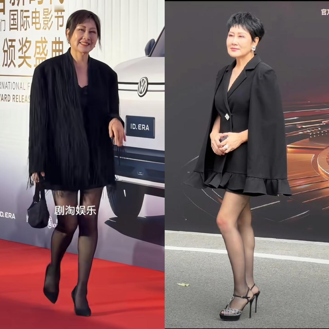 其实张凯丽老师穿已经不是第一次穿黑。之前那一次她穿的黑丝更透，高跟鞋更高。