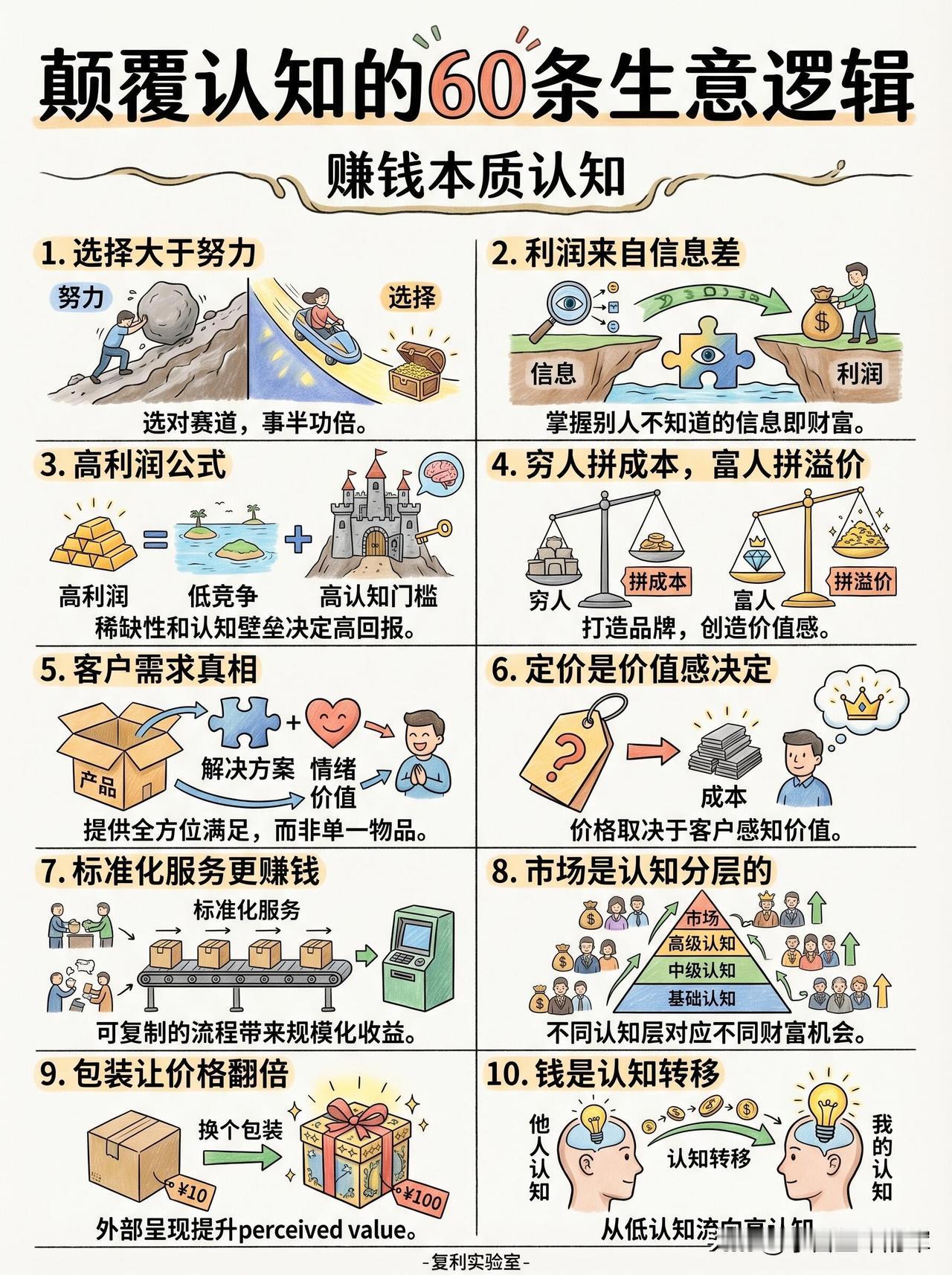 以前总觉得做生意就是拼努力、拼成本，直到翻完这60条生意逻辑，才发现真正赚大钱的