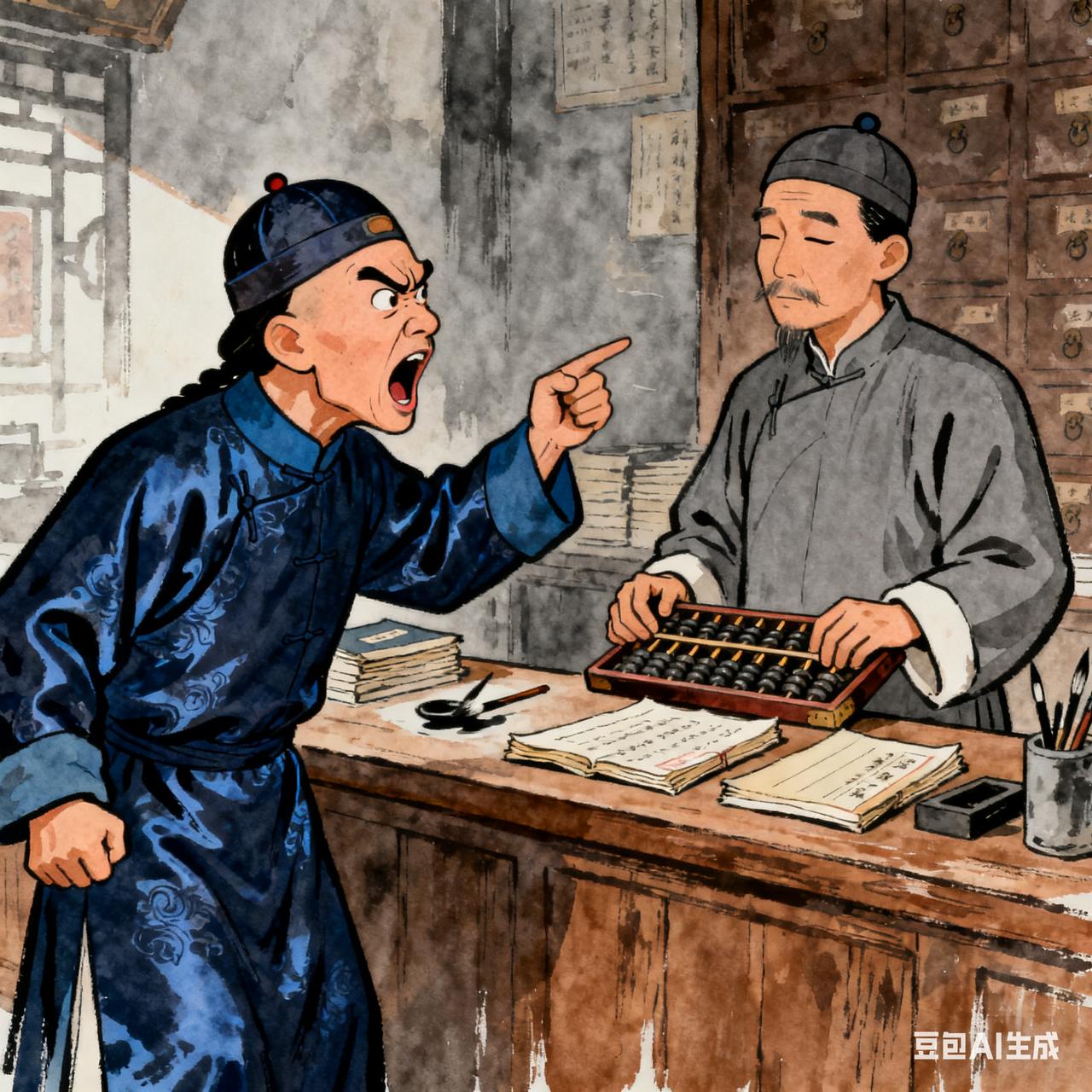 古代笑话掌柜查账时见账房先生对着算盘发呆，顿时拍桌子：“我雇你管钱财，