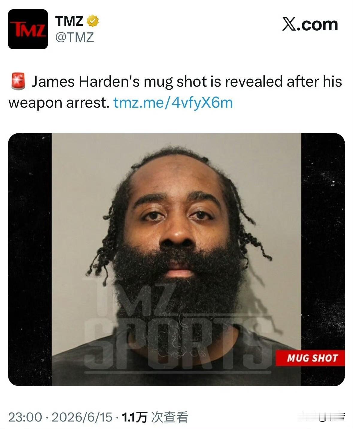 状态全无！哈登警局实拍照片曝光！知名媒体TMZ曝光骑士球员哈登的警局入案拍