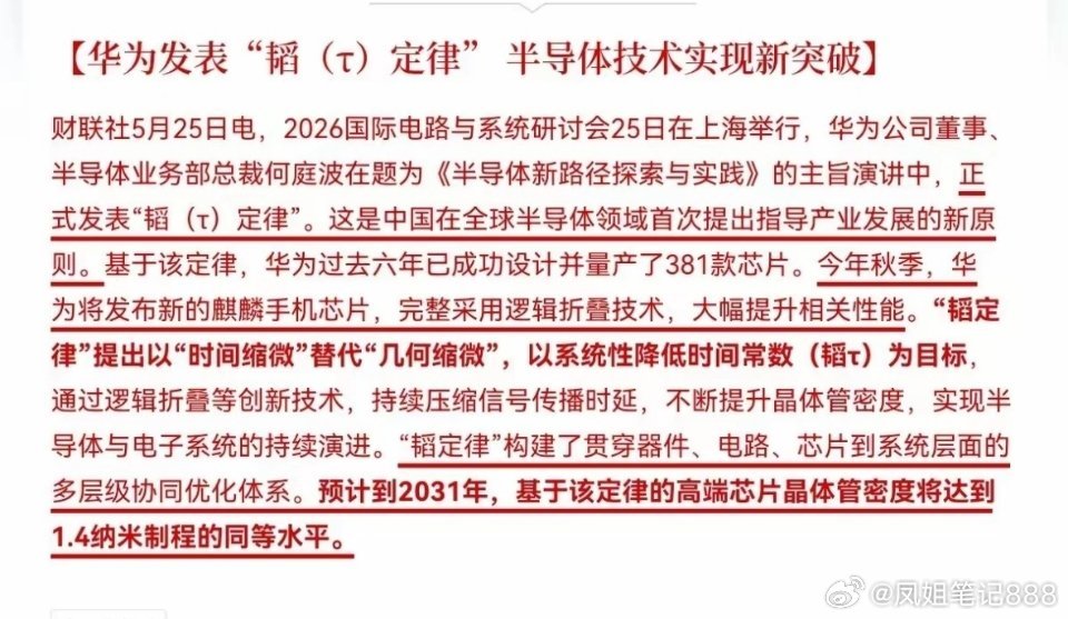 华为放大招！“韬定律”正式发布，黑科技将彻底颠覆芯片行业！5月25日，华为正式发