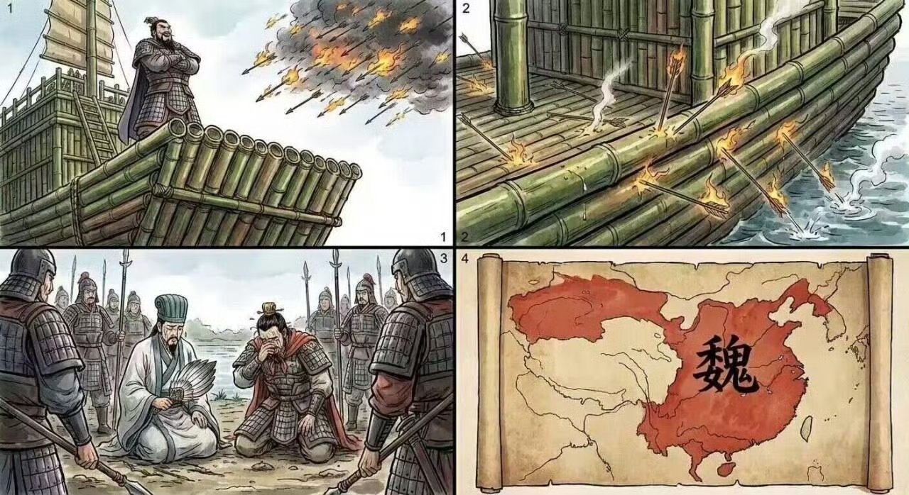 曹操当年采用铁锁连竹船，也没三国什么事了