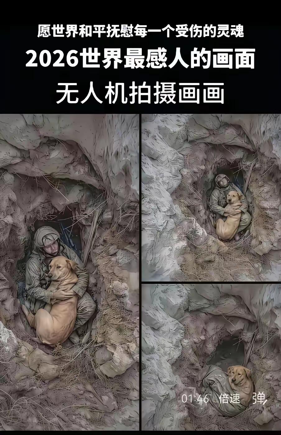 士兵为了保护狗子，主动离开了战壕，因为只要士兵在，无人机就会投弹，狗子也会被炸死