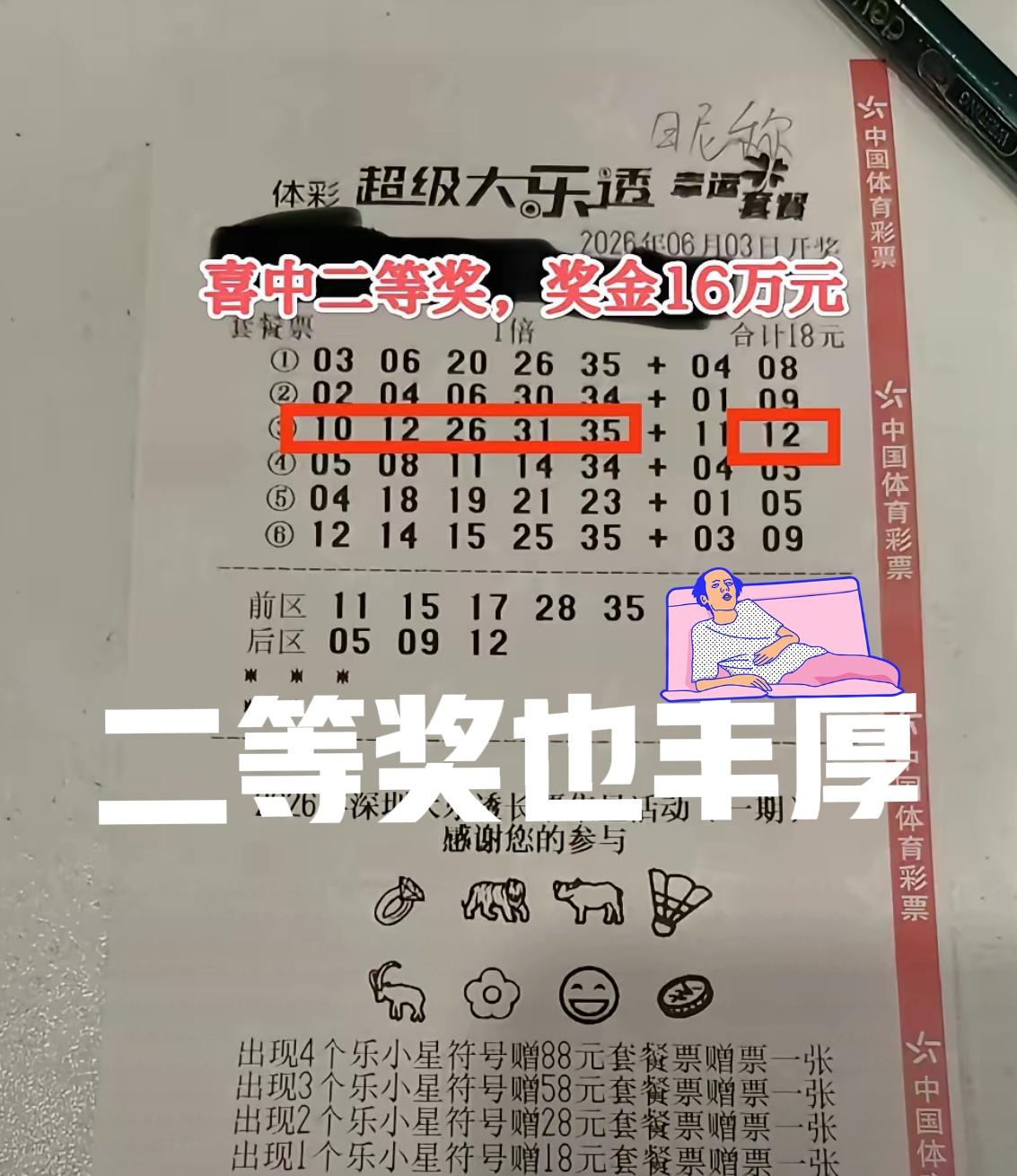双色球已经开奖乱开模式，还是期待下一期大乐透吧！来两张粉丝朋友中的二等奖票给大家