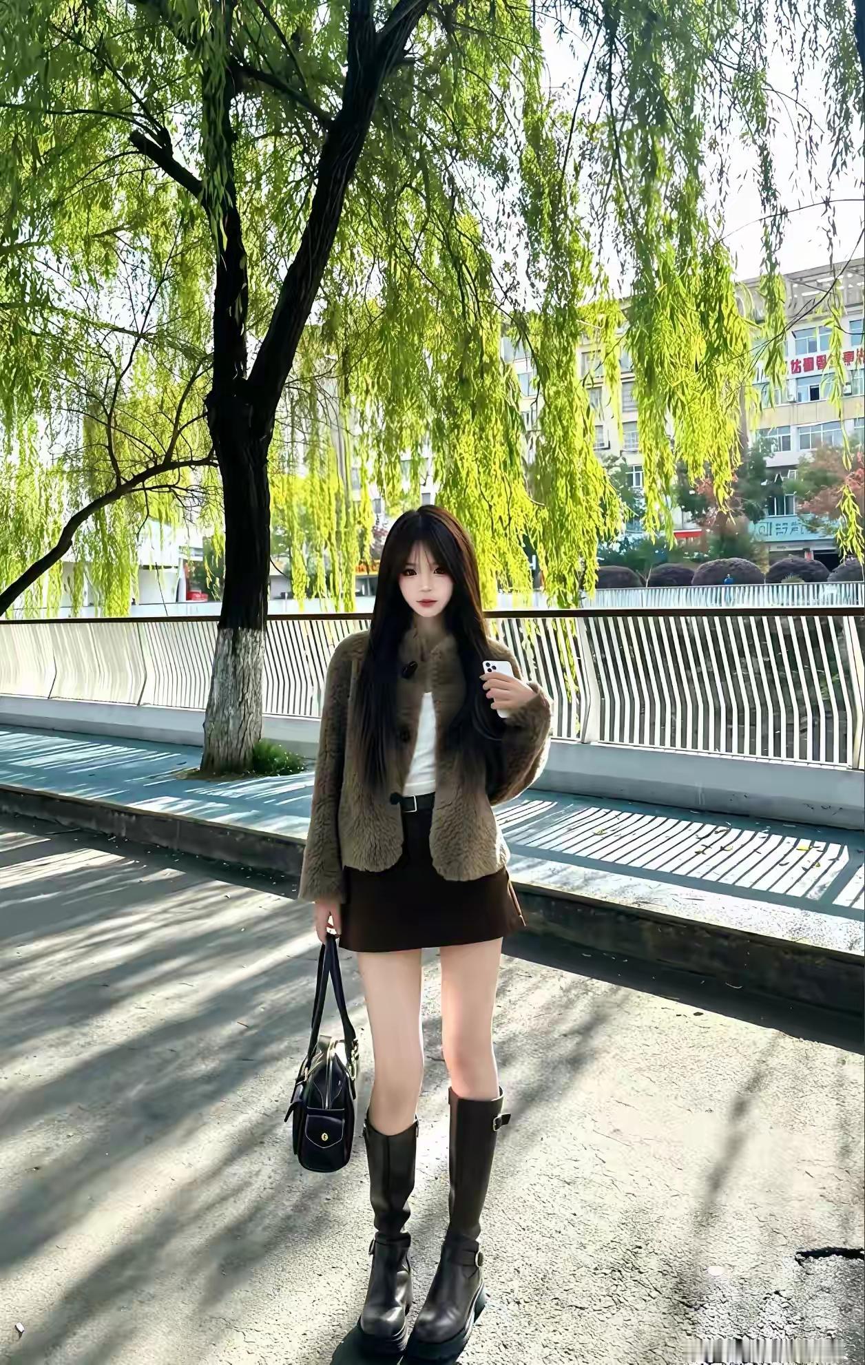 长靴女孩正常穿搭，无任何不良引导