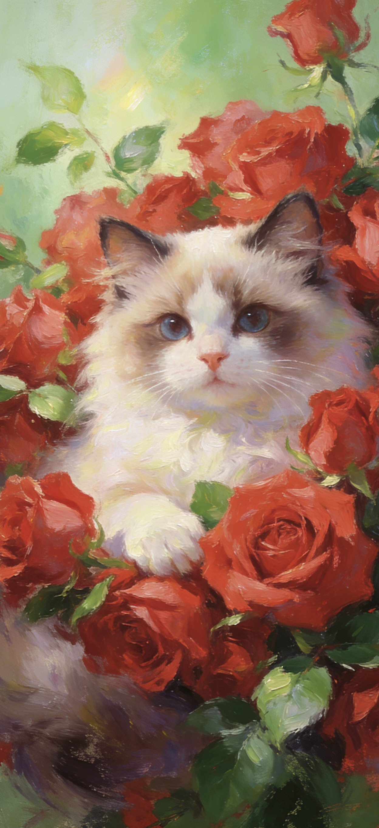 手机壁纸|花丛中的咪被小猫咪和玫瑰治愈的一天，把春天和温柔都装进手机里