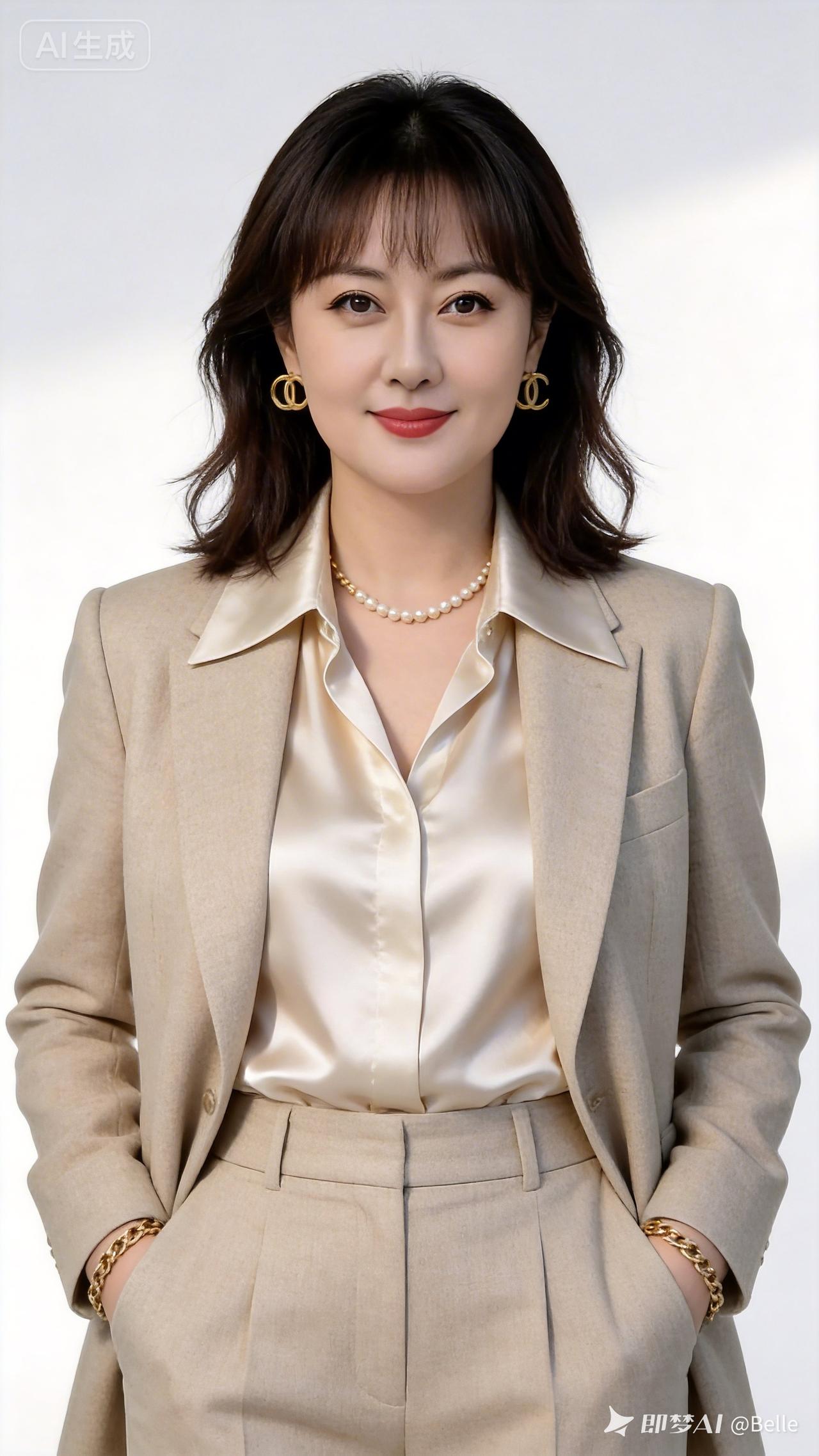 优雅职场风，珍珠项链与金色耳环相得益彰，尽显女性魅力！