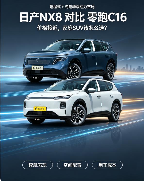 都是增程式和纯电动双动力布局，且价格也比较接近，日产NX8和零跑C16选购建议。