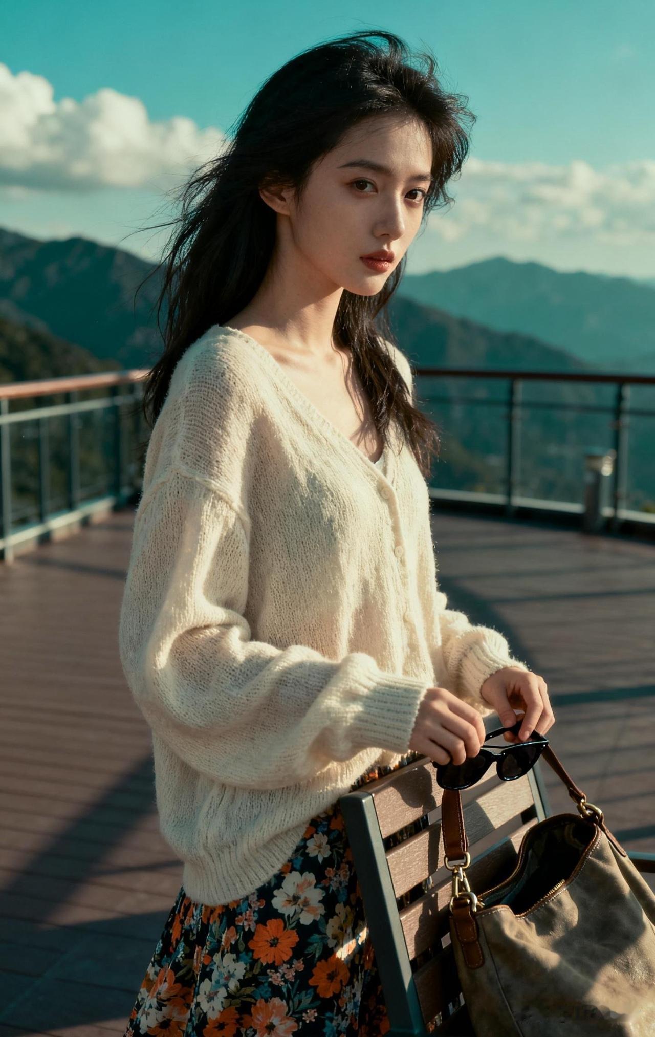山间少女，轻纱薄衫，悠然自得