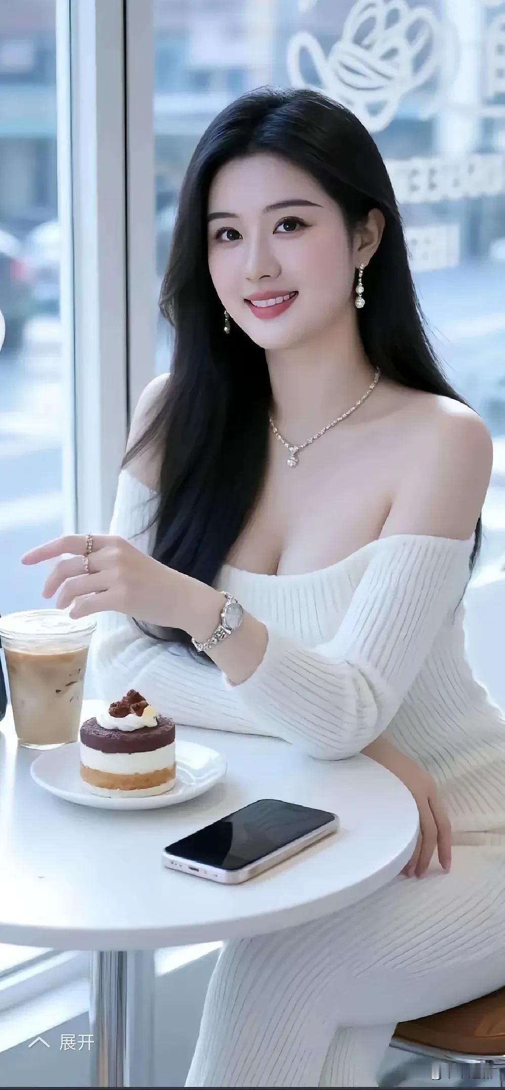 窗边暖阳，咖啡微苦，蛋糕香甜，把悠闲的午后慢慢收藏。美女穿搭照美女穿搭͏