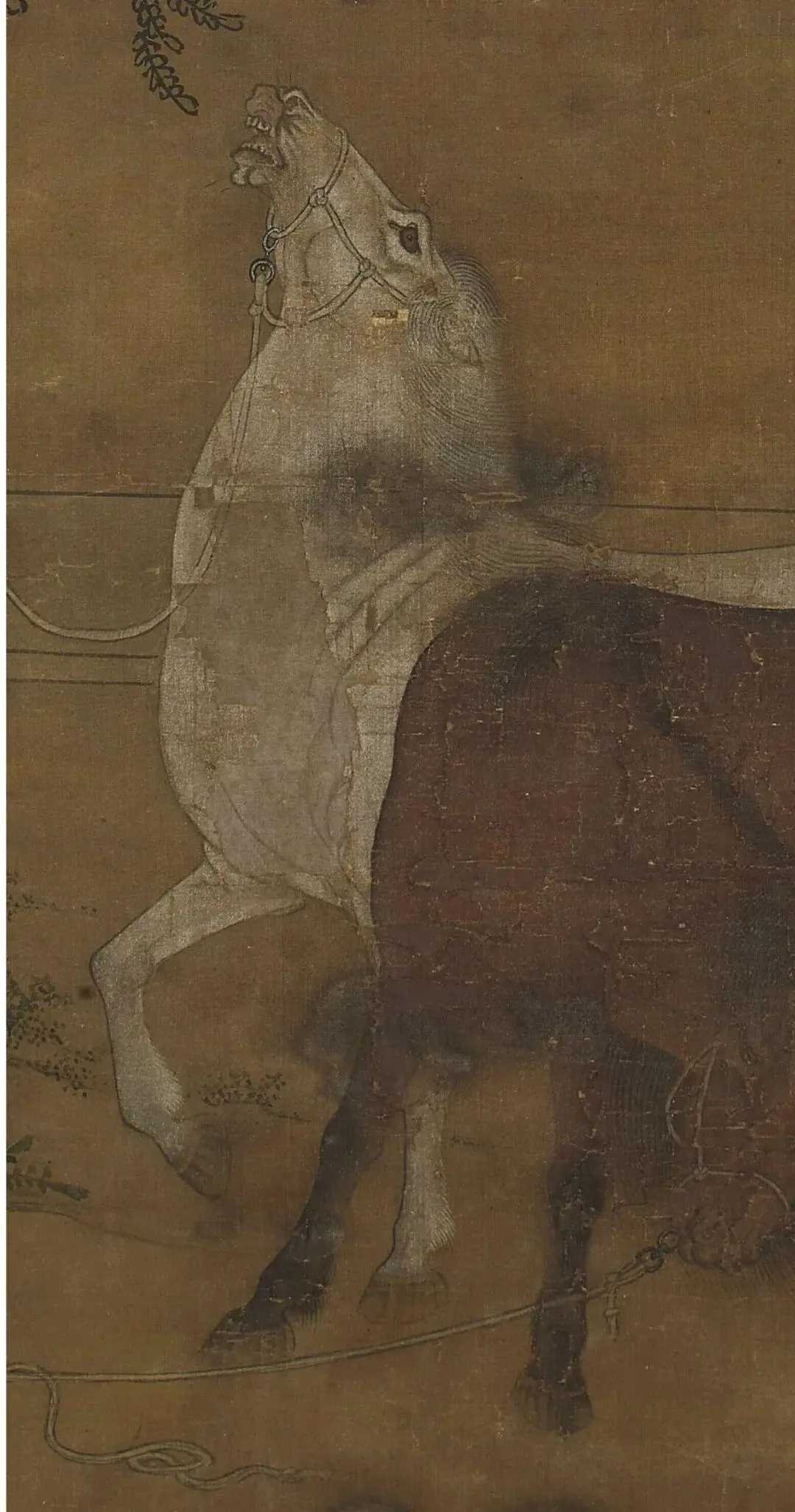 赵孟頫《双马图》(传)，绢本立轴设色57x47.5厘米，大英博物馆藏。