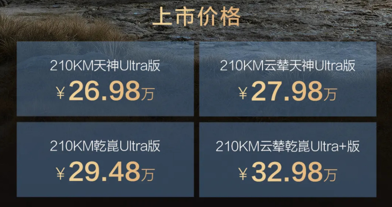 方程豹豹5长续航版上市，售价区间为26.98-32.98万元，纯电续航210km