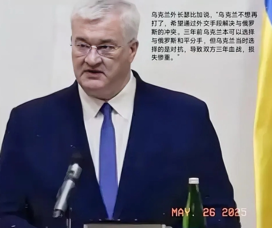 乌克兰外长瑟比加是第一个公开说，乌克兰三年前选择和俄罗斯对抗是错误的，而乌克兰总
