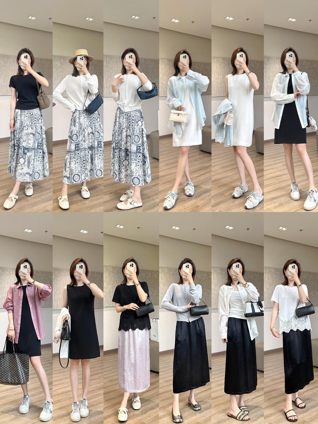 这样穿裙子超好看，温柔松弛感直接拉满！无论是青花瓷印花长裙、简约小黑裙还是缎面半