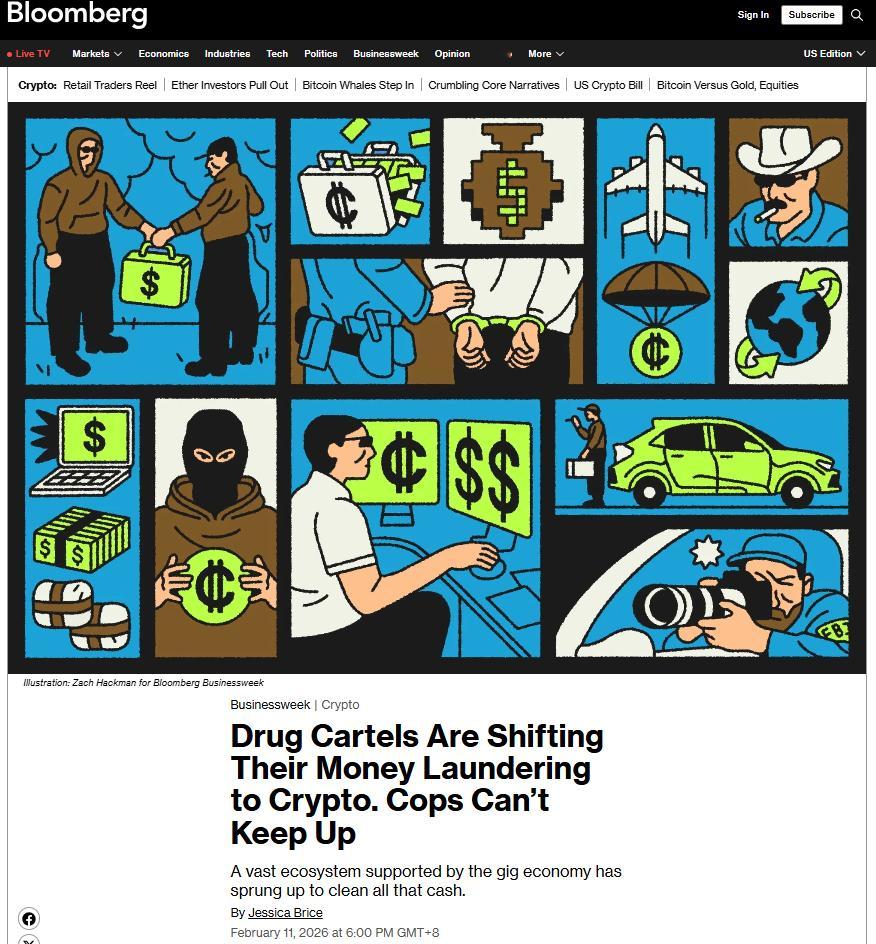 所有追踪比特币、稳定币犯罪，跨境洗钱、涉毒有组织犯罪的，都可以读读彭博社的头版长