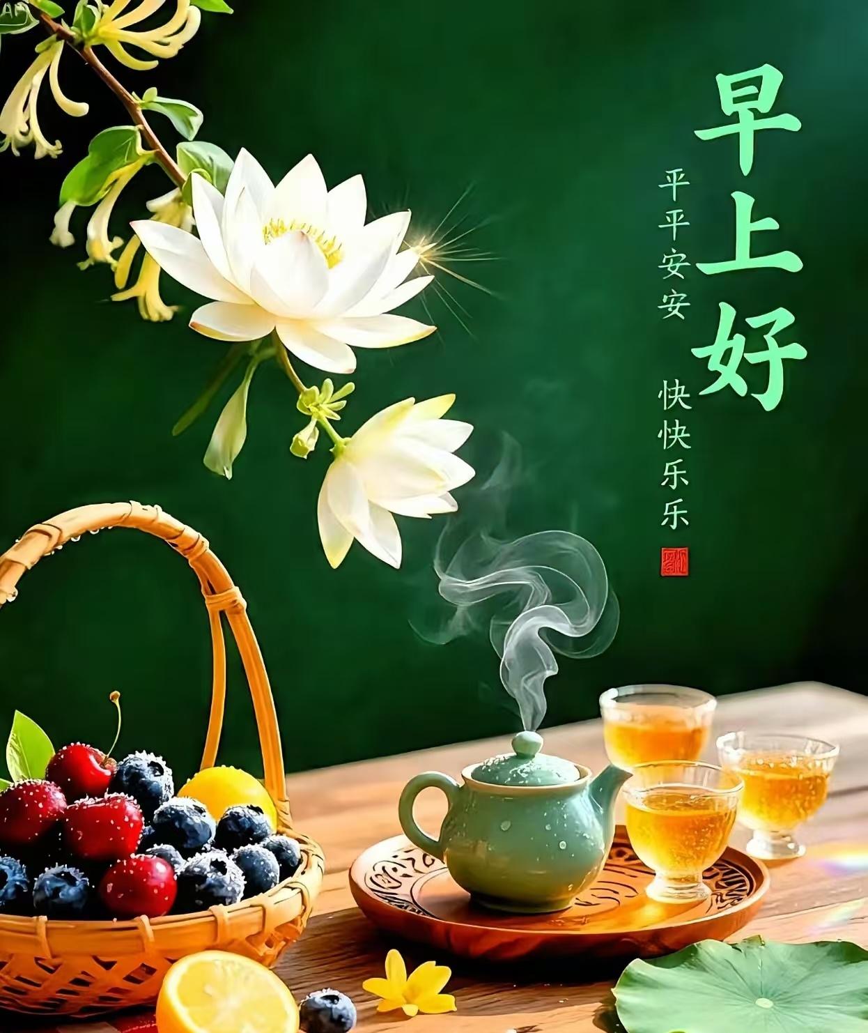 人生投缘，总思念，清晨问候，如见面；语言不多，情无限，一句早安，胜千言；