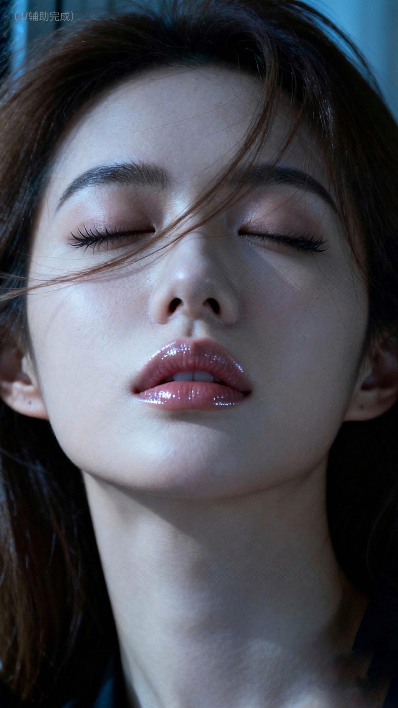 九帧皆藏静谧雅韵。闭眼女子长发如绸泛柔光，睫若蝶翼卷翘，唇染淡粉娇嫩。肌肤似玉，