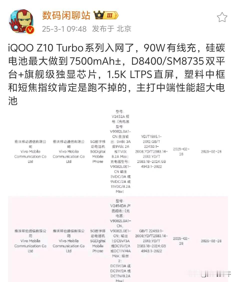 iQOOZ10turbo系列入网了[滑稽笑]下个月发布呢，Z10T之前说过是搭载天