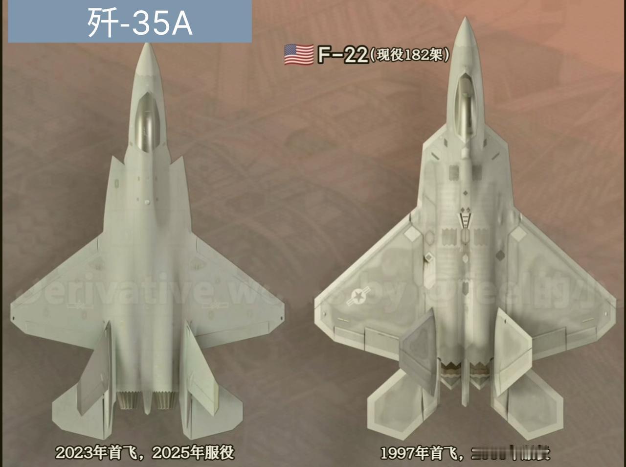 歼-35A属于中型多用途五代机。F-22属于重型制空五代机。歼-35A：中