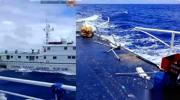 9月18日，菲律宾3015号船在仙宾礁突然猛踩油门，斜插着蹭上了中国海警三洲澳艇
