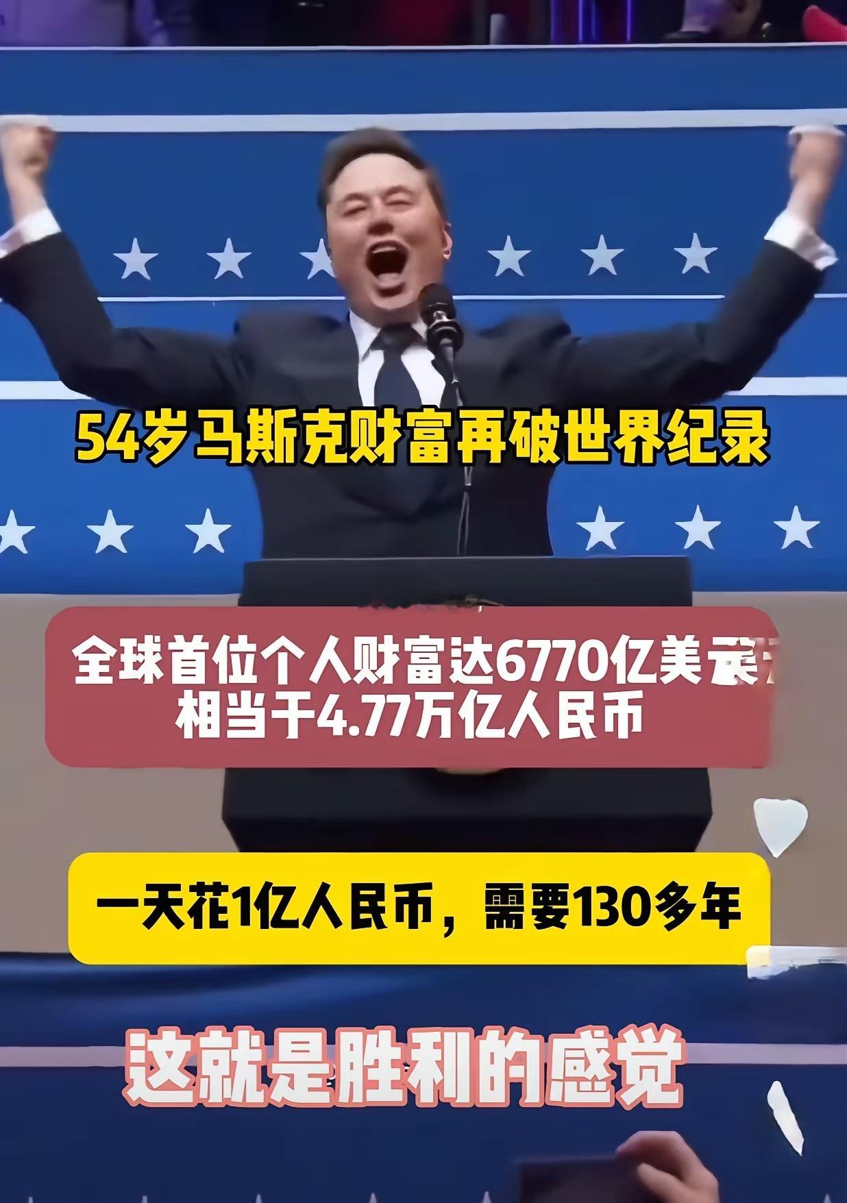个顶10个！打破世界纪录！全球首富，确实厉害，54岁的马斯克一个人的财富为677