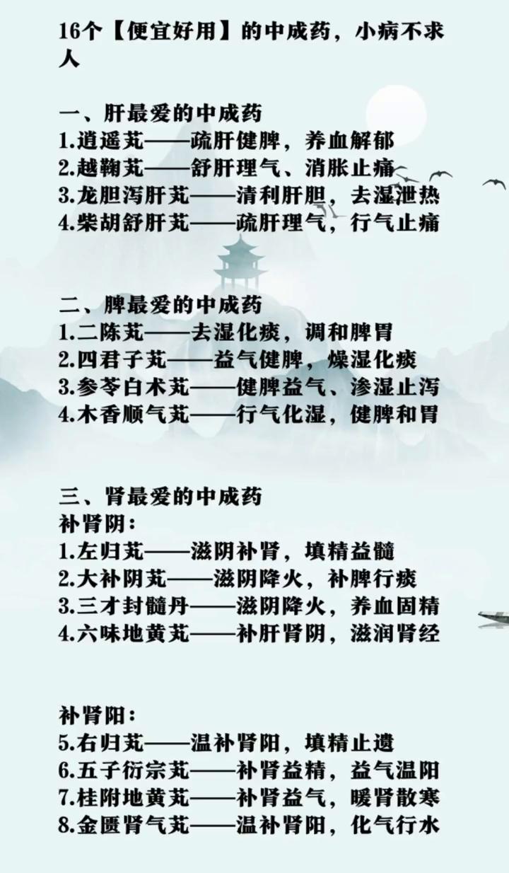 16个便宜好用的中成药，小病不求人。·一、肝最爱的中成药：→1.逍遥芄--疏