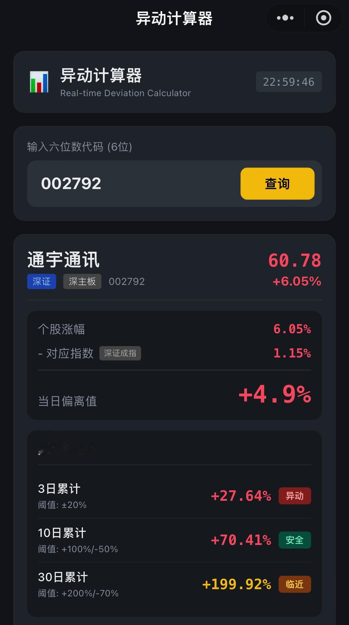 发现一个个股异动计算器，分享给大家[赞][赞]刷某音看到的，可以计算个股异动计