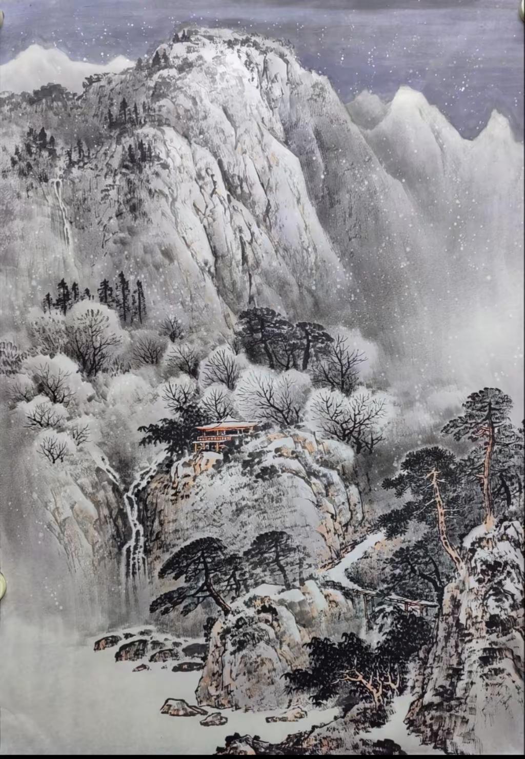  寒山暮雪。写意山水创作者中心创作灵感山水画手绘真迹水墨画