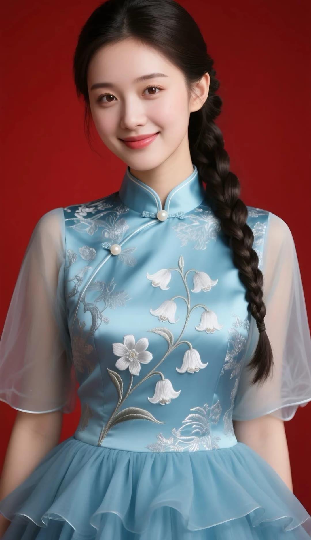 优雅蓝裙，古典韵味，气质满满！