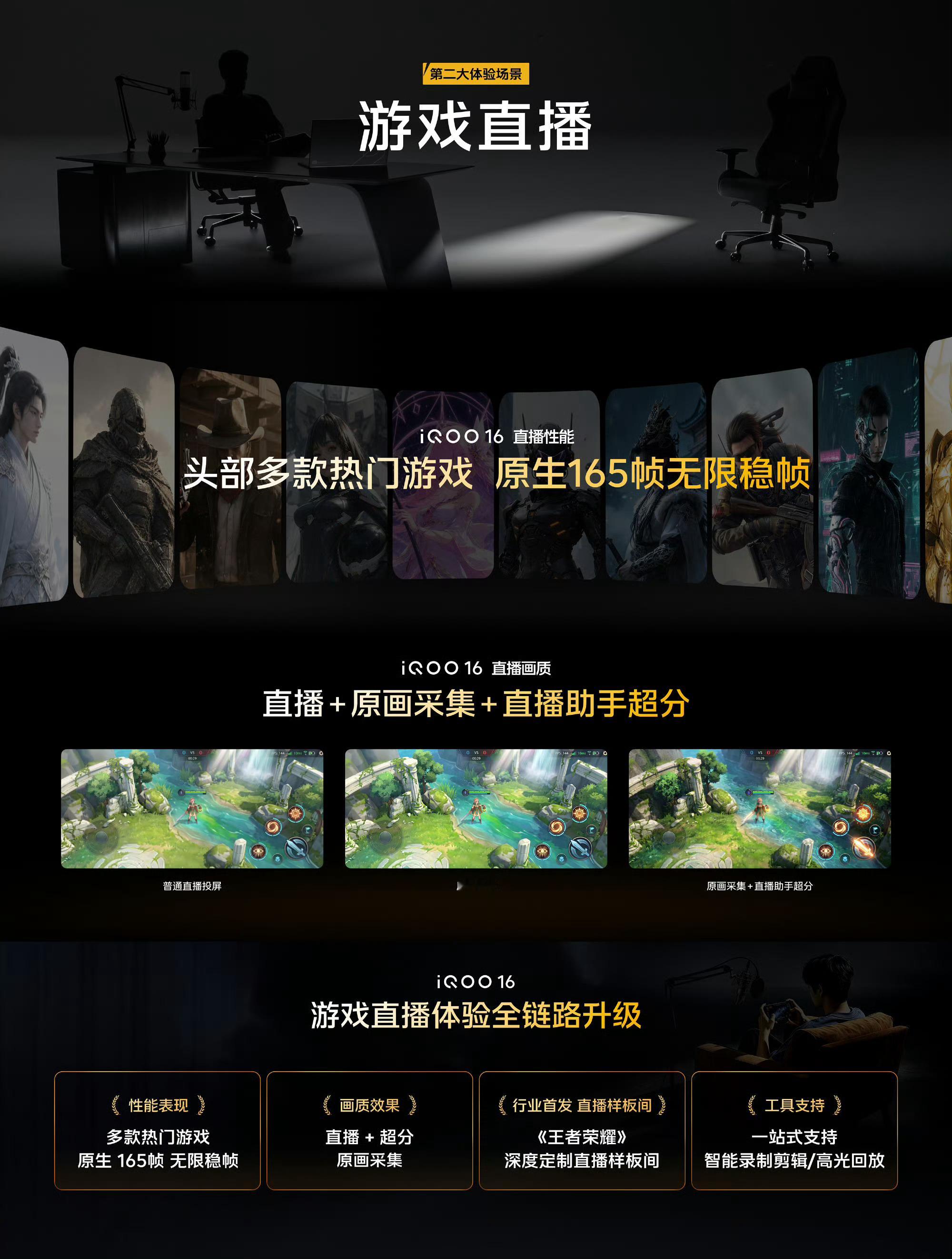iQOO16手游直播体验全链路升级热门游戏原生165帧无限稳帧，游戏本身高帧不