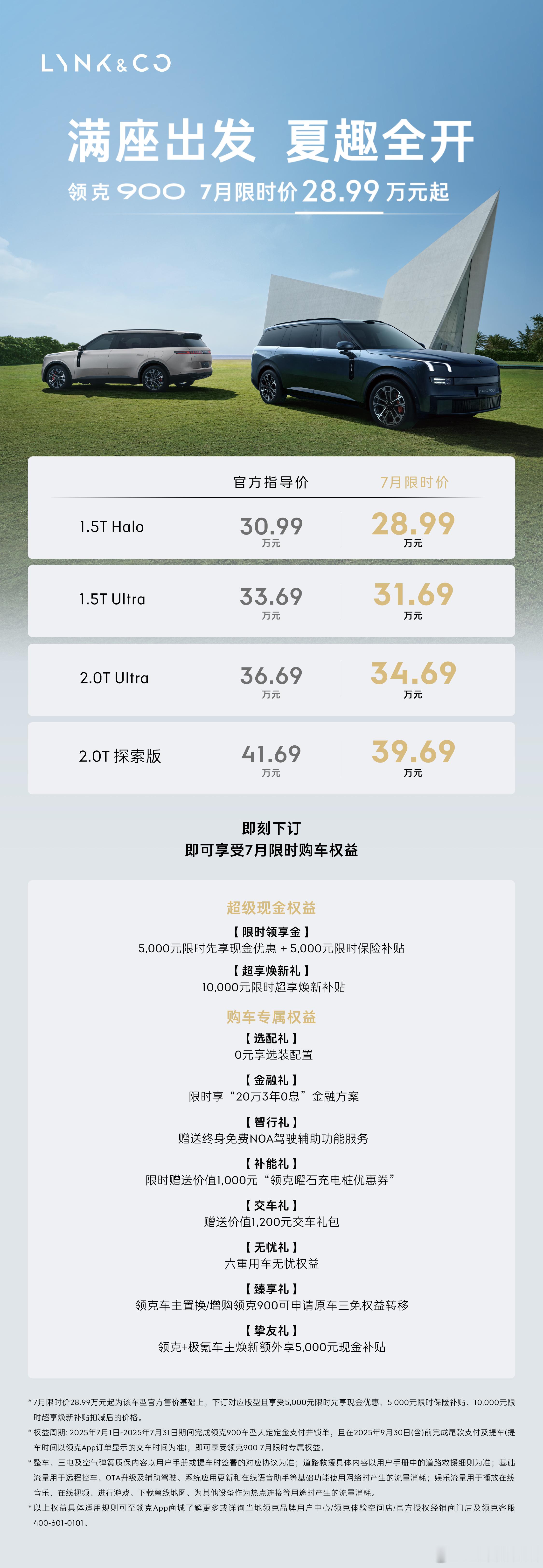 领克900限时综合优惠2万元7月1日，领克900推出限时7月综合优惠2万元活动