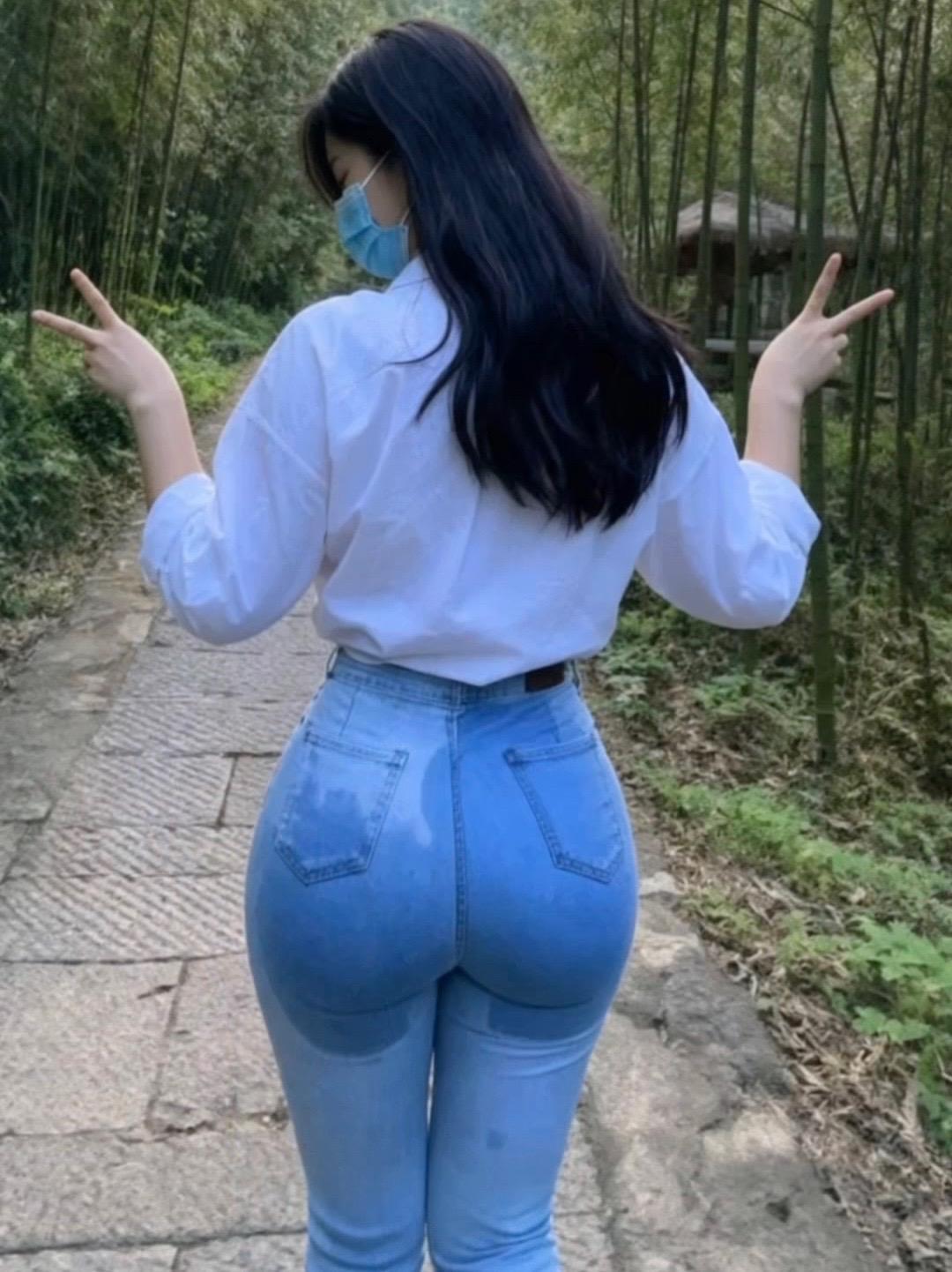 紧身牛仔裤背影 随拍