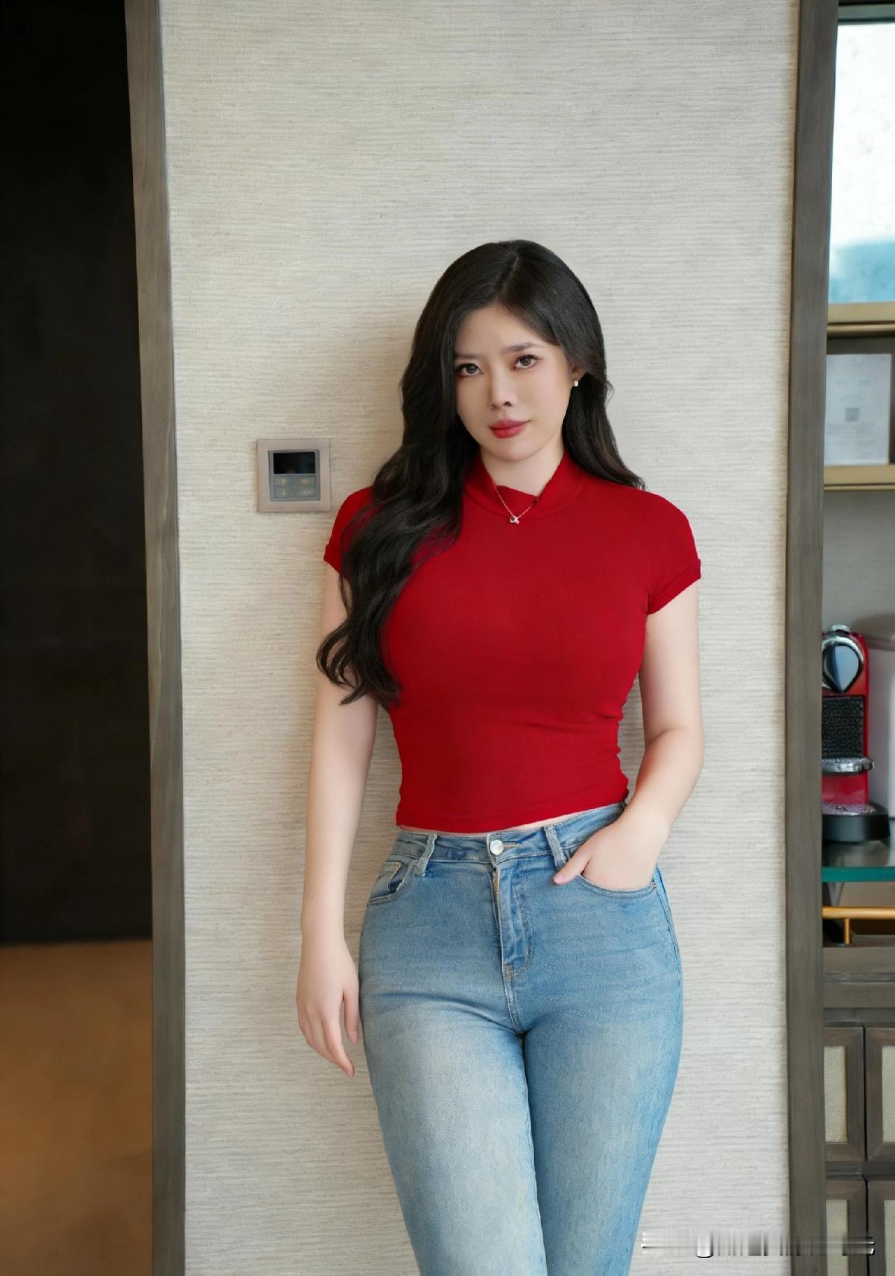 简约红衣搭配牛仔裤，清新自然，元气满满！🌟✨