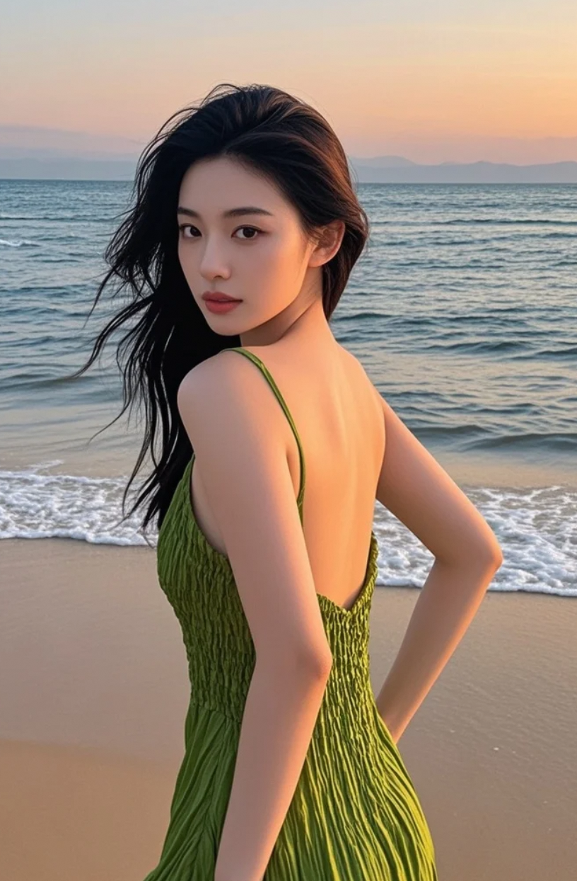 夏日海边，她用微笑点亮整个海岸线