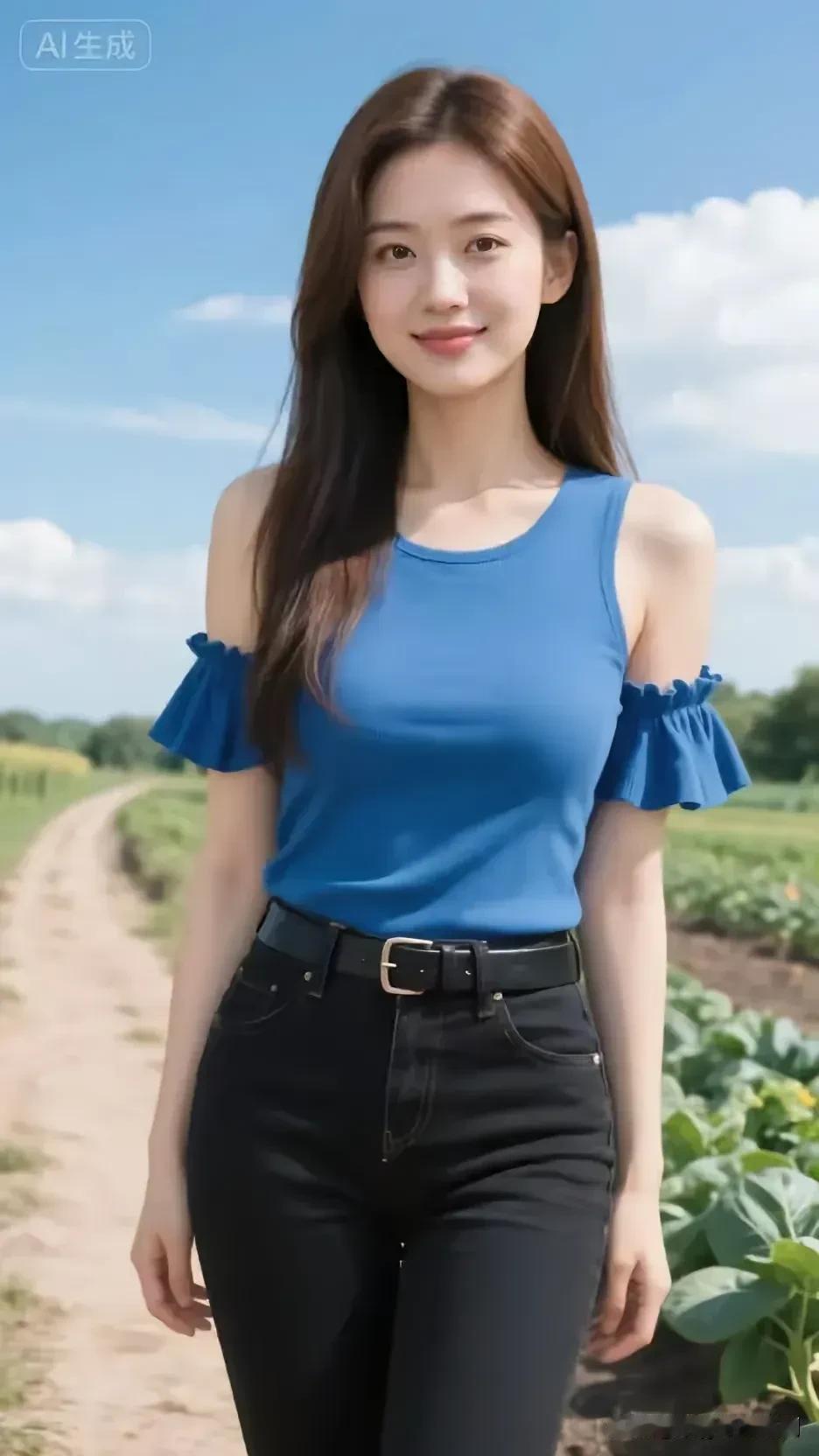 晴空铺就的蓝，撞进乡野的风里，笑意也跟着变得轻盈。女性应有的气质温柔高贵的女