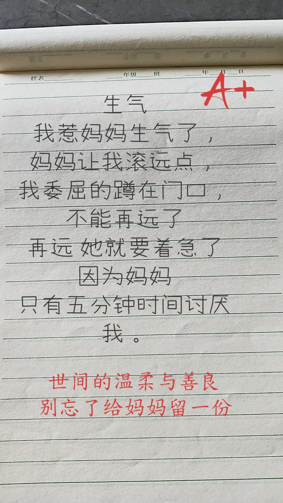 熊孩子感人作文 熊孩子作业 感动