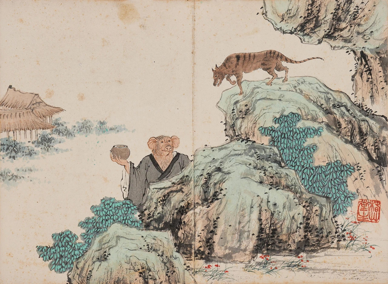 颜伯龙《西游记图册》颜伯龙是著名的花鸟画家，他笔下花鸟图，古意盎然，耐人回味。今