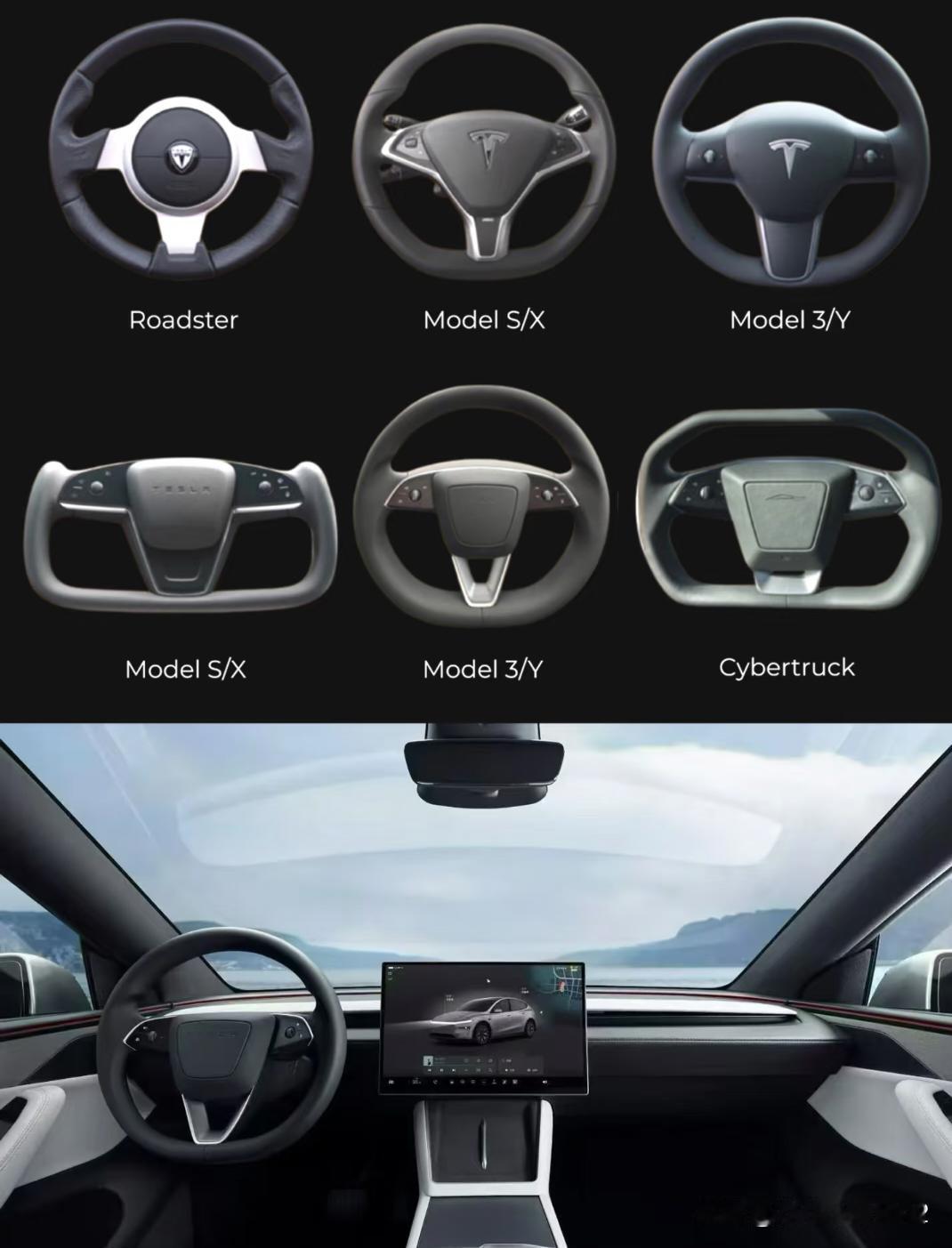 特斯拉，方向盘17年演化史第一排推出时间：2008年、2012年、201