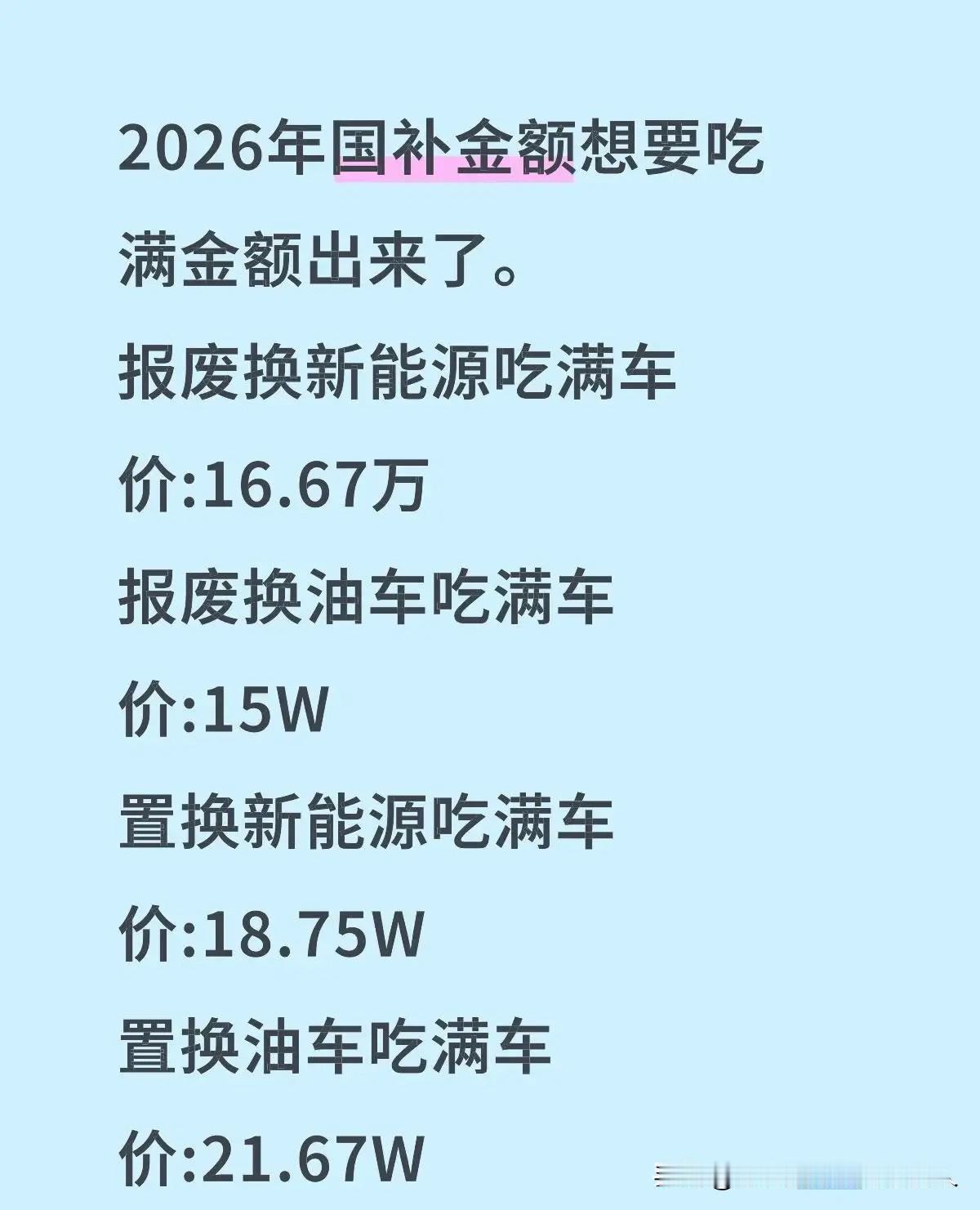 2026年汽车国补想拿满？这份精准车价清单收好！•报废旧车换新能源车：车价